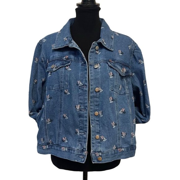 Disney Minnie Mouse Button Down Denim Jacket Collared Classic Jean Sweater XL - Picture 3 of 12